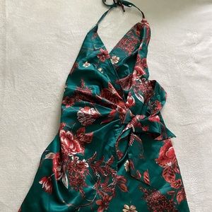 Silky floral tie up dress